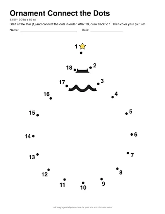 Ornament dot to dot worksheet: numbered dots around the picture's outline