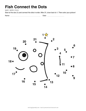 Fish connect the dots worksheet: numbered dots around the picture's outline
