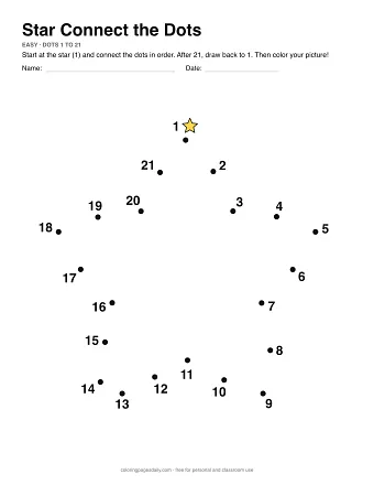 Star dot to dot worksheet: numbered dots around the picture's outline