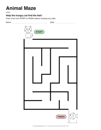 Animal Maze, easy level: a maze with a picture at the start and at the finish