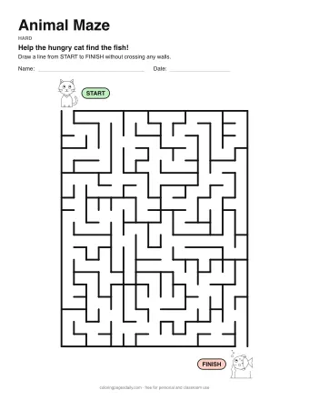Animal Maze, hard level: a maze with a picture at the start and at the finish