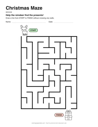 Christmas Maze, medium level: a maze with a picture at the start and at the finish