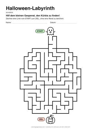 Halloween-Labyrinth, Stufe schwer: Labyrinth mit einem Bild am Start und am Ziel