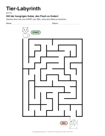 Tier-Labyrinth, Stufe mittel: Labyrinth mit einem Bild am Start und am Ziel