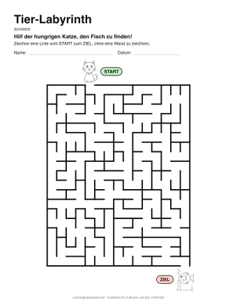 Tier-Labyrinth, Stufe schwer: Labyrinth mit einem Bild am Start und am Ziel