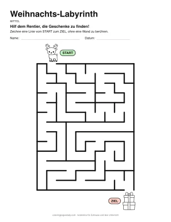 Weihnachts-Labyrinth, Stufe mittel: Labyrinth mit einem Bild am Start und am Ziel