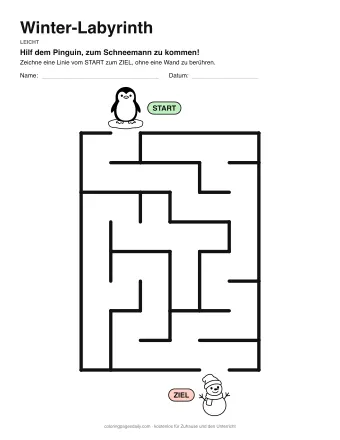 Winter-Labyrinth, Stufe leicht: Labyrinth mit einem Bild am Start und am Ziel