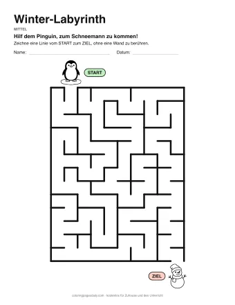 Winter-Labyrinth, Stufe mittel: Labyrinth mit einem Bild am Start und am Ziel