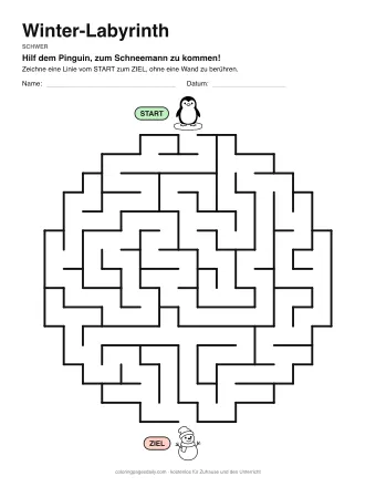 Winter-Labyrinth, Stufe schwer: Labyrinth mit einem Bild am Start und am Ziel