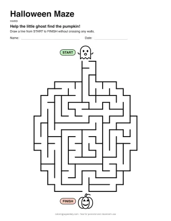 Halloween Maze, hard level: a maze with a picture at the start and at the finish