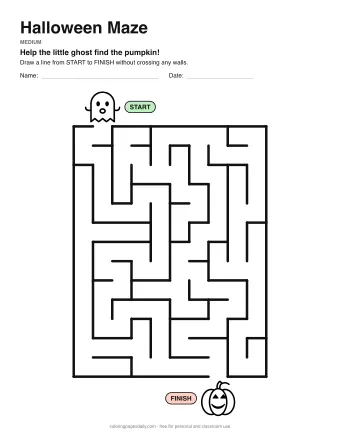 Halloween Maze, medium level: a maze with a picture at the start and at the finish