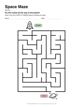 Space Maze, medium level: a maze with a picture at the start and at the finish