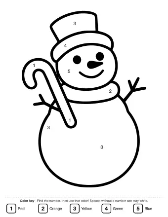 Line drawing of a smiling snowman wearing a top hat and holding a large candy cane in one arm.