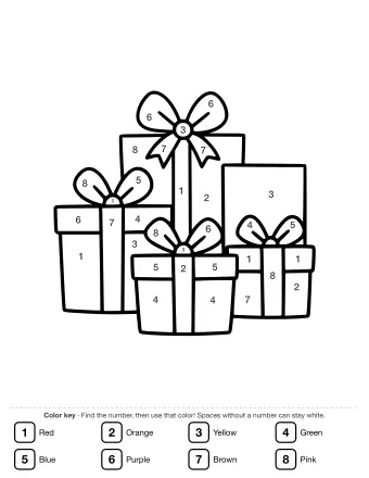 Black-and-white line drawing of three wrapped gift boxes of different sizes, each topped with a large decorative bow, arranged in a cluster.