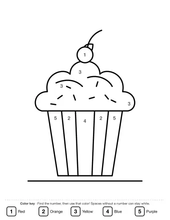 Line drawing of a cupcake in a striped wrapper with swirly frosting, sprinkles and a cherry on top