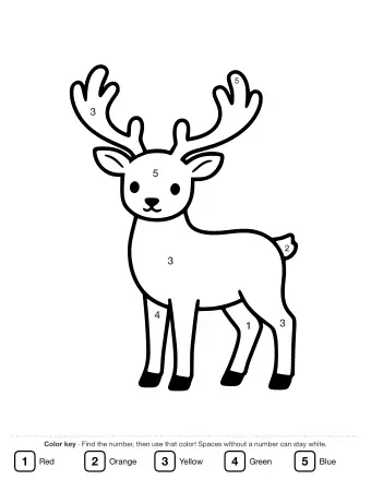 Black and white line drawing of a classic deer with large antlers, standing in profile facing left, with a small tail and four legs.