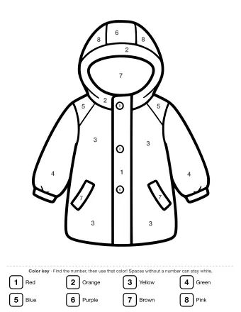 Black-and-white line drawing of a long winter coat with a large hood, three round buttons down the front placket, two slanted side pockets, and ribbed cuffs on the sleeves.