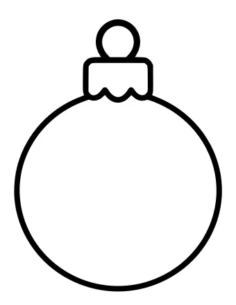 Black and white line drawing of a large round Christmas bauble with a small cap and a loop at the top.